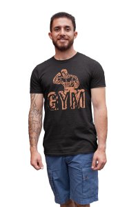 Gym, (BG Orange), Round Neck Gym Tshirt - Clothes for Gym Lovers (Black Tshirt) - Suitable for Gym Going Person - Foremost Gifting Material for Your Friends and Close Ones