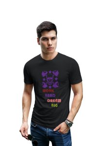 Work Hard, Dream Big, (BG Violet Skull), Round Neck Gym Tshirt (White Tshirt) - Clothes for Gym Lovers - Foremost Gifting Material for Your Friends and Close Ones