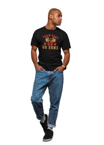 Train Hard Or Go Home, (BG Yellow and Red), Round Neck Gym Tshirt (White Tshirt) - Clothes for Gym Lovers - Suitable for Gym Going Person - Foremost Gifting Material for Your Friends and Close Ones