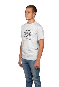 Work Hard, Dream Big, Never Give Up, Round Neck Gym Tshirt (BG Black and Pink) (White Tshirt) - Clothes for Gym Lovers - Suitable for Gym Going Person - Foremost Gifting Material for Your Friends and Close Ones