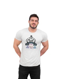 Work hard, Dream Big, Scattered Colourful Letters, (BG Black), Round Neck Gym Tshirt (White Tshirt) - Clothes for Gym Lovers - Suitable for Gym Going Person - Foremost Gifting Material for Your Friends and Close Ones