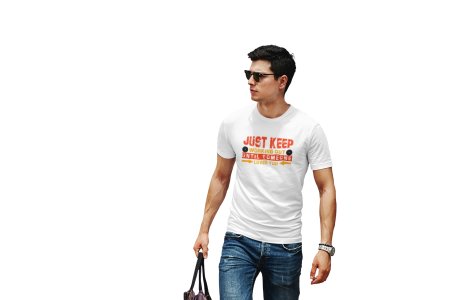 Just Keep Working Out, Until Someone Loves You, (BG Red and Yellow), Round Neck Gym Tshirt (White Tshirt) - Clothes for Gym Lovers - Foremost Gifting Material for Your Friends and Close Ones