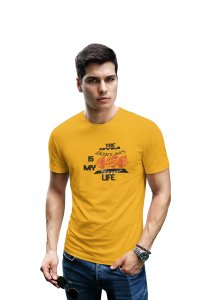 The Gym Is My Life, Don't Sit, (BG Fire Orange), Round Neck Gym Tshirt (Yellow Tshirt) - Clothes for Gym Lovers - Suitable for Gym Going Person - Foremost Gifting Material for Your Friends and Close Ones