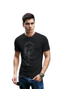 Palm on Cheek - Line Art for Male - Half Sleeves T-shirt