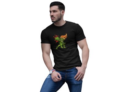 Animated green Mashaal / Beacon/ torch - printed round crew neck cotton tshirts for men