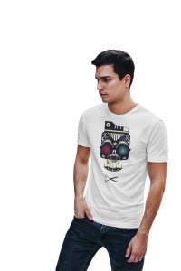 Musical Skull - White - printed T-shirts -Abstract Funny thoughtful creative illustrations - Men's stylish clothing - Cool tees for boys