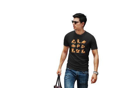 Baby fox doing yoga -printed round crew neck cotton tshirts for men