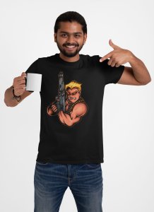 Gun man Illustration art -round crew neck cotton tshirts for men