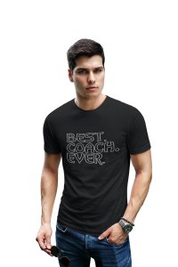 Best coach -printed family themed cotton blended half-sleeve t-shirts made for men (black)