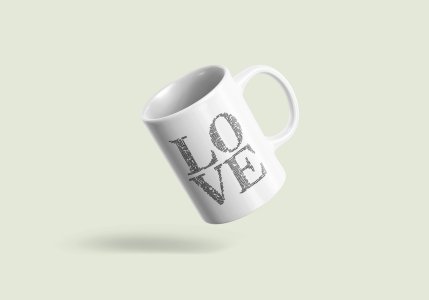 Love In So Many Letters - valentine themed printed ceramic white coffee and tea mugs/ cups