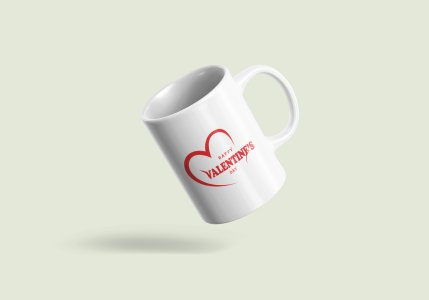 Happy Valentines Day  text in Red  - valentine themed printed ceramic white coffee and tea mugs/ cups