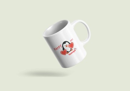 Penguin With Hearts - valentine themed printed ceramic white coffee and tea mugs/ cups