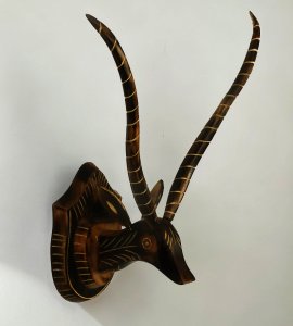 Wooden Bankura deer head with straight horns to decorate walls for home decor