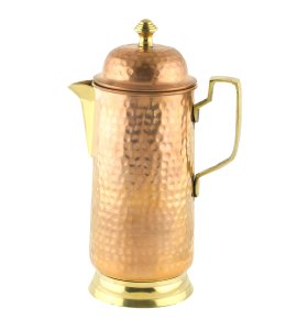 Royal handmade hammered coppered jug with a glass- home and decore beautiful Vibrant handmde object.