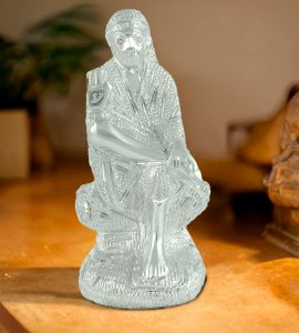 Silver saibaba idol/ figurine/ murti for home, office and puja room