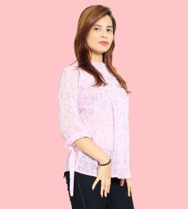 Orange Blue Flowers floral printed womens top (pink top) - Made up of Rayon for your plesant and cozy