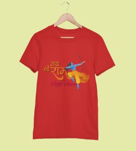 Jai Shree Ram printed unisex adults round neck cotton half-sleeve red tshirt specially for Navratri festival/ Durga puja