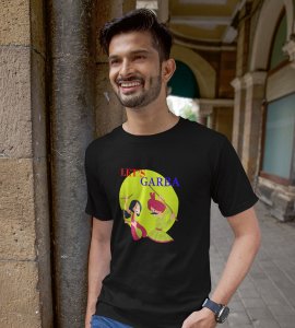 Let's garba (BG green) printed unisex adults round neck cotton half-sleeve black tshirt specially for Navratri festival/ Durga puja