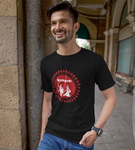 Navratri (Dancing white shadow) printed unisex adults round neck cotton half-sleeve black tshirt specially for Navratri festival/ Durga puja