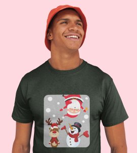 Santa And His Friends: Unwrap Joy with(Green) T-shirt- Durable Printed for Festive Gifts For Boys Girls