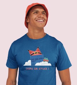 Santa Stucked In Chimeny : Best Printed T-shirt Botttle (Blue) Christmas's Best Gift For Boys Girls