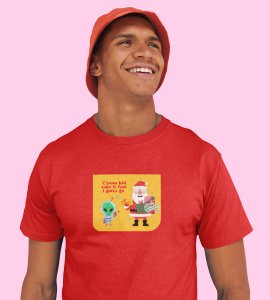 Santa And Alien's Talk : Elegantly Printed T-shirt (Red) Best Gift For Boys Girls