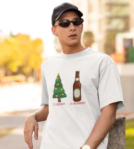 Christmas Cheer Later Chilled Beer: Humorously Printed T-shirt (White) Perfect Gift For Secret Santa