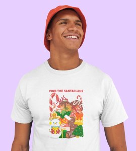 Find The Santa : Beautifully Crafted T-shirt (White) Perfect Gift For Kids