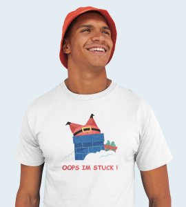Santa Stucked In Chimeny : Best Printed T-shirt Botttle (White) Christmas's Best Gift For Boys Girls