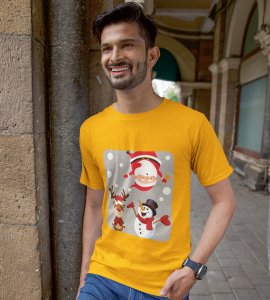 Santa And His Friends: Unwrap Joy with(Yellow) T-shirt- Durable Printed for Festive Gifts For Boys Girls