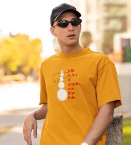 Angry Tall Snowman: Cute Snowman Printed T-shirt (Yellow) Unique Gift For Secret Santa