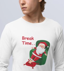 Santa On Break: Funny DesignedFull Sleeve T-shirt White Best Gift For Secret Santa