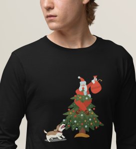 Frightened Santa: Cute DesignerFull Sleeve T-shirt For Christmas Black Best Gift For Boys Girls