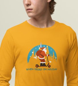 Biker Santa: Best DesignerFull Sleeve T-shirt For Christmas Yellow Unique Gift For Boys Girls