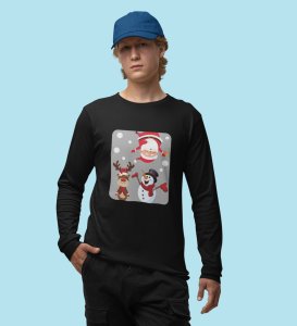 Santa And His Friends: Unwrap Joy withBlack Full Sleeve T-shirt- Durable Design for Festive Gifts For Boys Girls