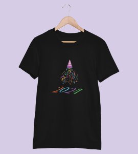 New year Bells Black Men's Printed T-shirt For Mens Boys