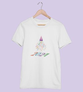 New year Bells White Men's Printed T-shirt For Mens Boys