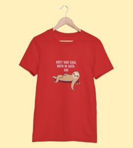 Let Me Sleep Red New Year Printed T-shirt For Mens