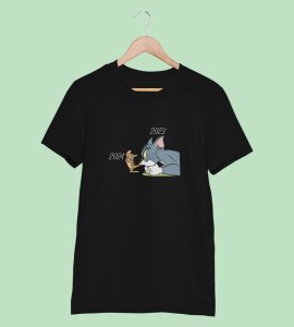 No More 2023 Black New Year Printed T-shirt For Mens
