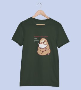 Pillow And New Year Green Graphic Printed T-shirt For Mens Boys