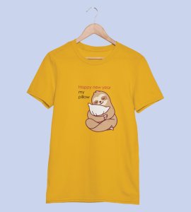 Pillow And New Year Yellow Graphic Printed T-shirt For Mens Boys