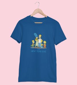 Family's New Year Blue Graphic Printed T-shirt For Mens Boys