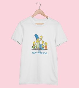 Family's New Year White Graphic Printed T-shirt For Mens Boys