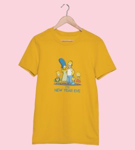 Family's New Year Yellow Graphic Printed T-shirt For Mens Boys