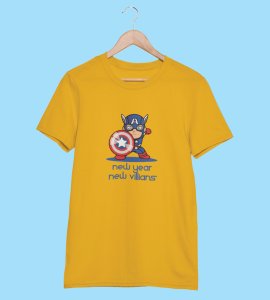 New Year New Villans Yellow Men Printed T-shirt For Mens Boys