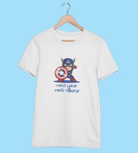 New Year New Villans White Men Printed T-shirt For Mens Boys