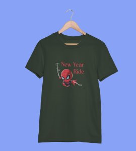 New Year Ride GreenPrinted T-shirt For Mens On New Year Theme