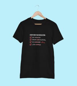New Year Resolution Black Men Printed T-shirt For Mens Boys