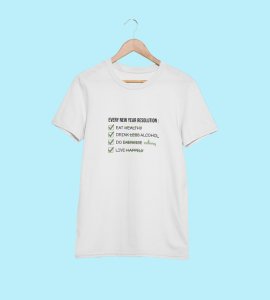 New Year Resolution White Men Printed T-shirt For Mens Boys