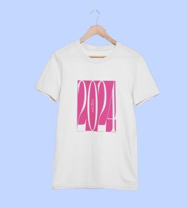 2024 New Year White Printed T-shirt For Mens On New Year Theme Best Gift For New Year